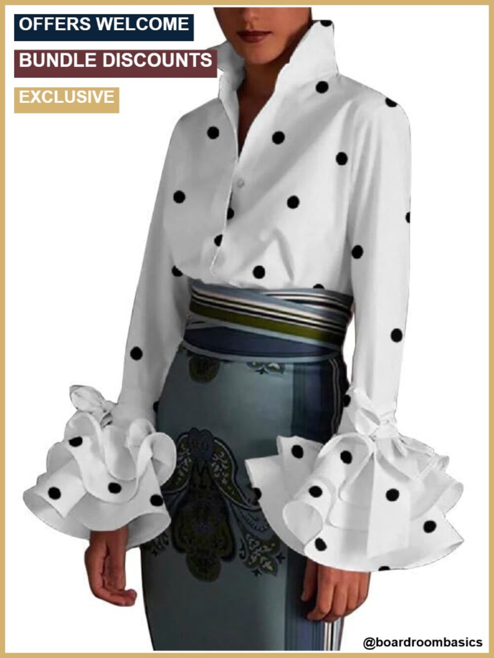 Women's Long Sleeve Button Down Shirt Flowy Work Blouse Polyester Cotton Blend